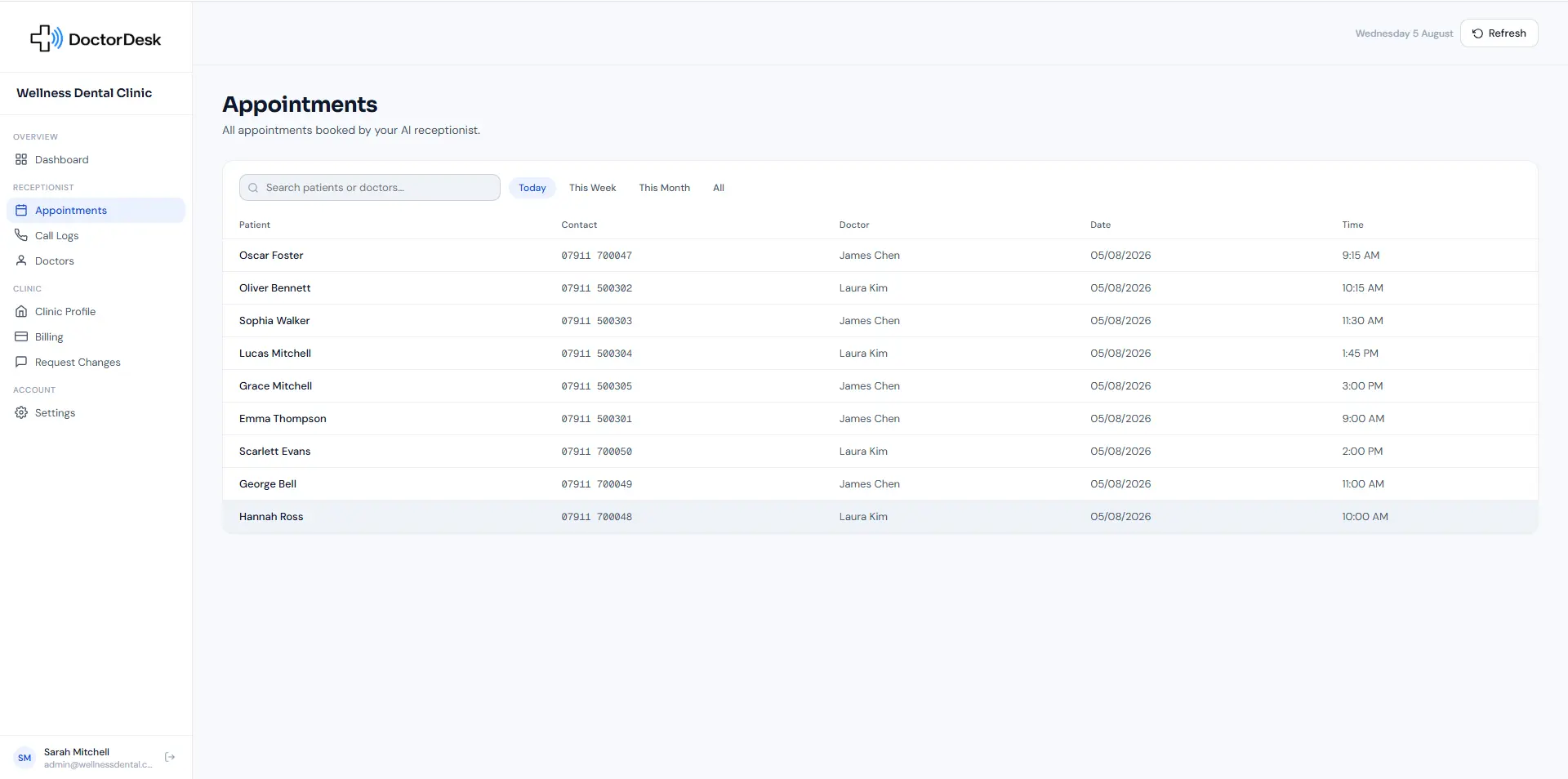Appointments dashboard screenshot